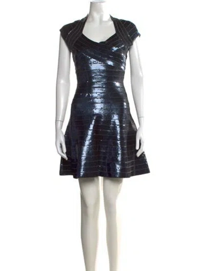 Pre-owned Herve Leger Striped Mini Dress In Blue