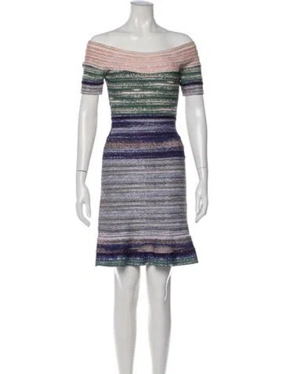 Pre-owned Herve Leger Striped Mini Dress In Blue