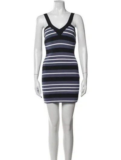 Pre-owned Herve Leger Striped Mini Dress In Blue