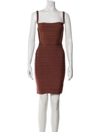 Pre-owned Herve Leger Striped Mini Dress In Brown