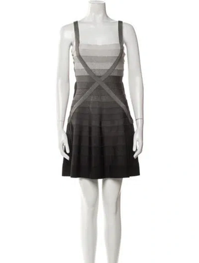Pre-owned Herve Leger Striped Mini Dress In Gray
