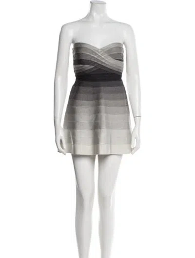 Pre-owned Herve Leger Striped Mini Dress In Gray
