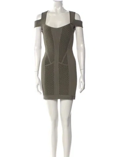 Pre-owned Herve Leger Striped Mini Dress In Green