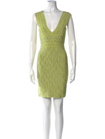 Pre-owned Herve Leger Striped Mini Dress In Green
