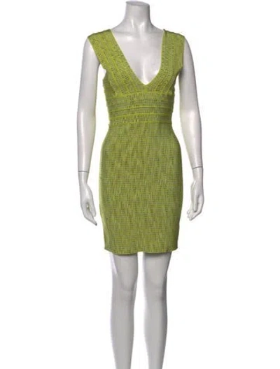 Pre-owned Herve Leger Striped Mini Dress In Green