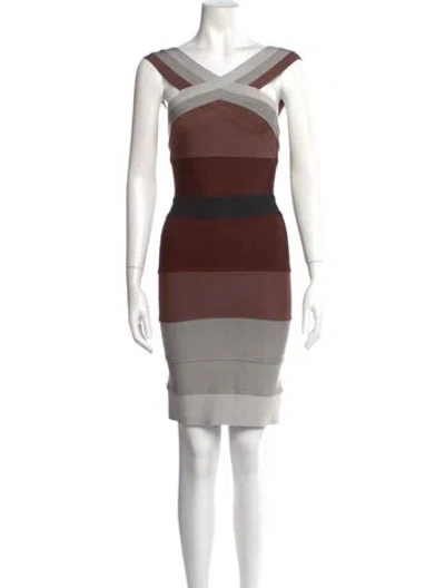 Pre-owned Herve Leger Striped Mini Dress In Neutral