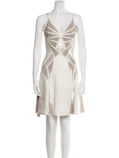Pre-owned Herve Leger Striped Mini Dress In Neutral