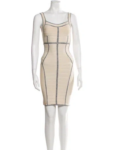 Pre-owned Herve Leger Striped Mini Dress In Neutral
