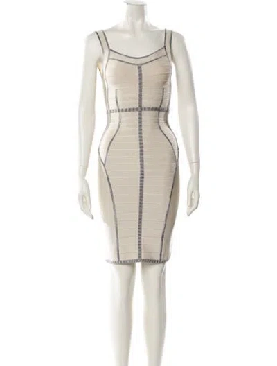 Pre-owned Herve Leger Striped Mini Dress In Neutral