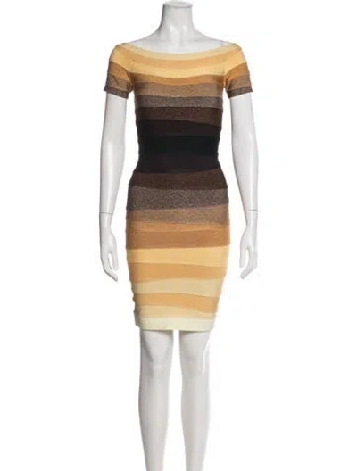 Pre-owned Herve Leger Striped Mini Dress In Neutral