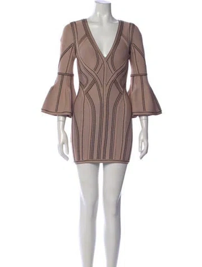 Pre-owned Herve Leger Striped Mini Dress In Neutral