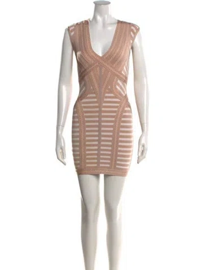 Pre-owned Herve Leger Striped Mini Dress In Neutrals