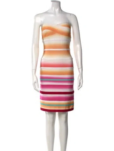 Pre-owned Herve Leger Striped Mini Dress In Neutrals/pink