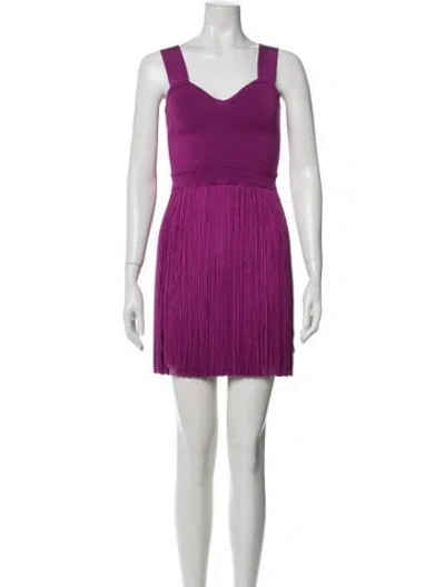 Pre-owned Herve Leger Striped Mini Dress In Purple