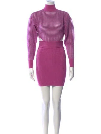 Pre-owned Herve Leger Striped Mini Dress In Purple
