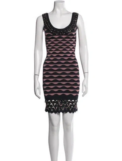 Pre-owned Herve Leger Striped Mini Dress In Purple