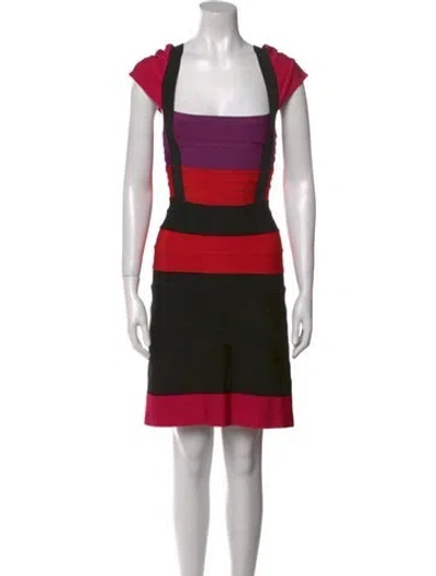 Pre-owned Herve Leger Striped Mini Dress In Red