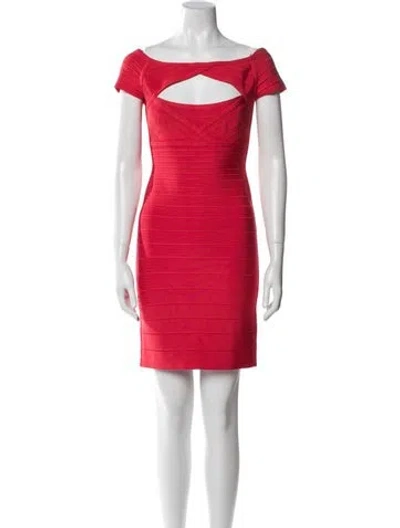 Pre-owned Herve Leger Striped Mini Dress In Red