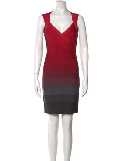 Pre-owned Herve Leger Striped Mini Dress In Red