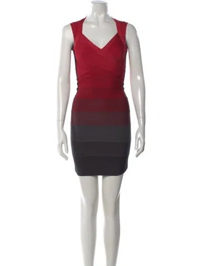 Pre-owned Herve Leger Striped Mini Dress In Red