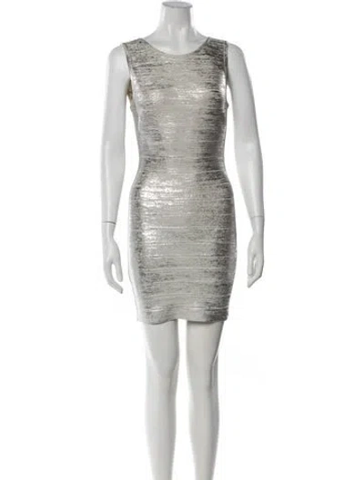 Pre-owned Herve Leger Striped Mini Dress In Silver