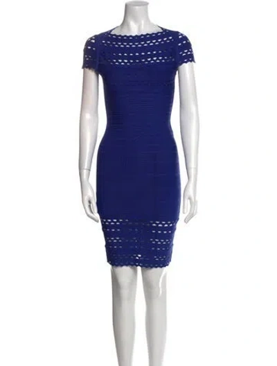 Pre-owned Herve Leger Striped Mini Dress W/ Tags In Blue