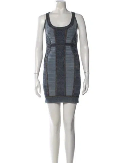Pre-owned Herve Leger Striped Mini Dress W/ Tags In Blue