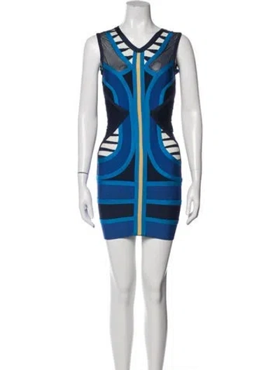 Pre-owned Herve Leger Striped Mini Dress W/ Tags In Blue