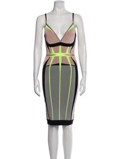 Pre-owned Herve Leger Striped Mini Dress W/ Tags In Gray