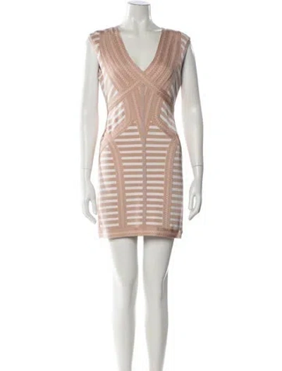 Pre-owned Herve Leger Striped Mini Dress W/ Tags In Neutral