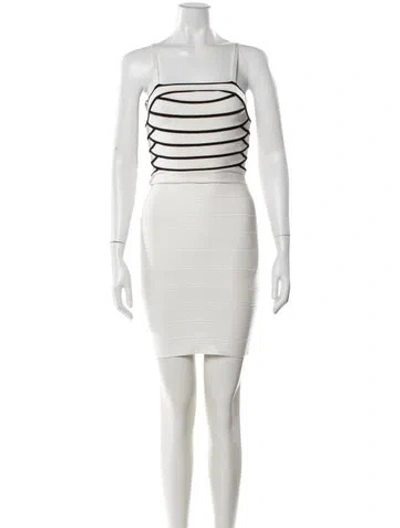 Pre-owned Herve Leger Striped Mini Dress In White