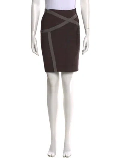 Pre-owned Herve Leger Striped Mini Skirt In Brown