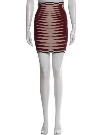 Pre-owned Herve Leger Striped Mini Skirt In Burgundy