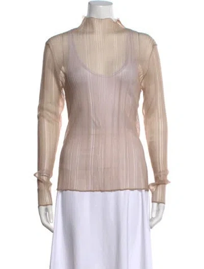 Pre-owned Herve Leger Striped Mock Neck Top In Neutrals