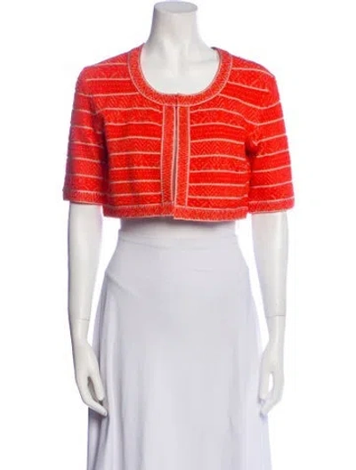 Pre-owned Herve Leger Striped Scoop Neck Sweater In Orange