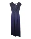 Herve Leger Striped V-neck Jumpsuit In Navy Blue Rayon In Blue