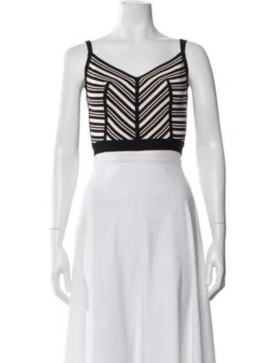 Pre-owned Herve Leger Striped V-neck Crop Top In Blue