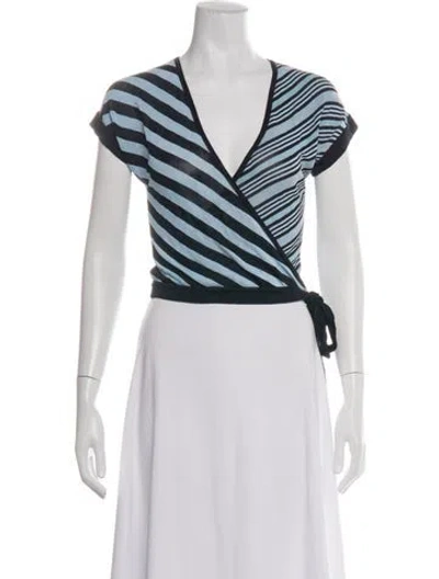 Pre-owned Herve Leger Striped V-neck Top In White