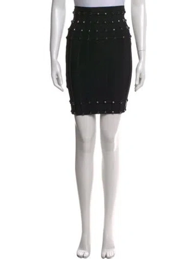 Pre-owned Herve Leger Studded Accents Knee-length Skirt In Black