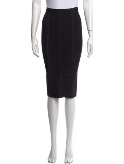 Pre-owned Herve Leger Studded Accents Midi Length Skirt In Black