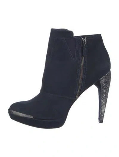 Pre-owned Herve Leger Suede Boots In Blue