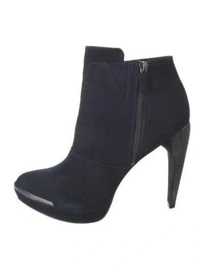 Pre-owned Herve Leger Suede Studded Accents Boots In Blue