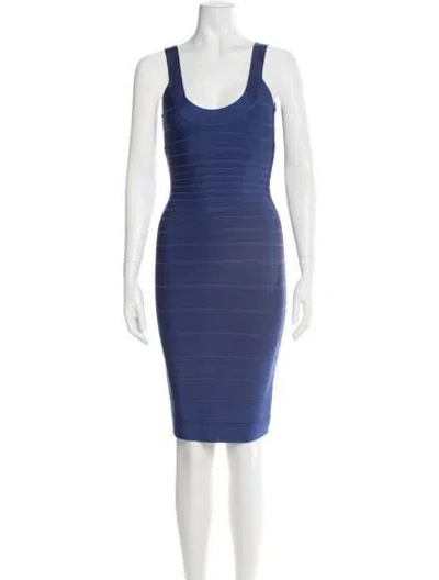 Pre-owned Herve Leger Sydney Knee-length Dress In Blue