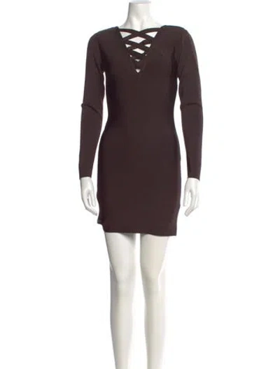 Pre-owned Herve Leger Tabitha Mini Dress In Brown