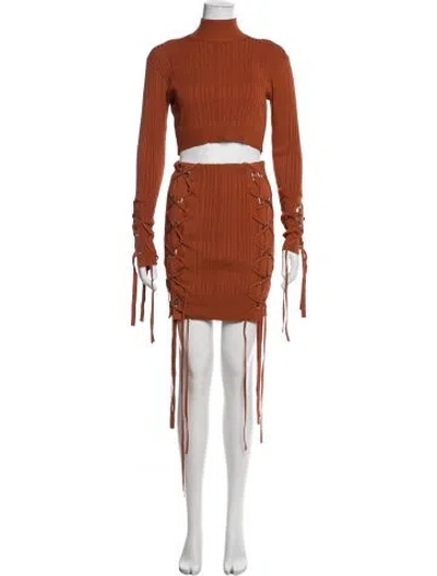 Pre-owned Herve Leger Tassel Accents Skirt Set In Orange