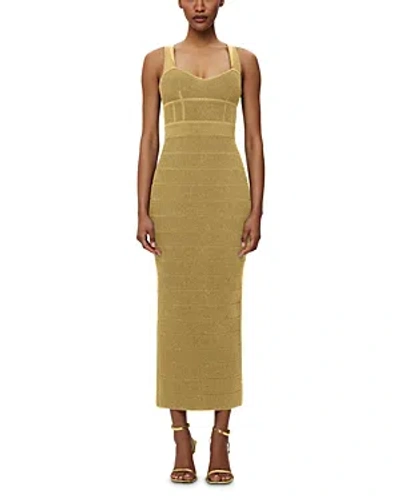 Herve Leger Textured Lurex Sweetheart Gown In Met Gold