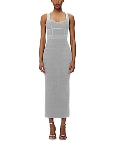 Herve Leger Textured Lurex Sweetheart Gown In Met Silver