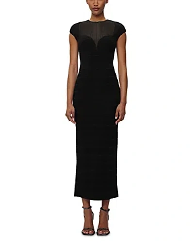 Herve Leger Textured Sheer Bustier Gown In Met Black