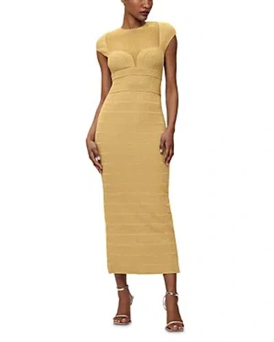 Herve Leger Textured Sheer Bustier Gown In Met Gold