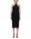 Herve Leger Draped Halter Fringe Midi Dress In Black
